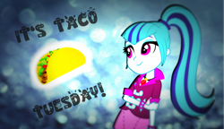 Size: 1336x768 | Tagged: safe, artist:mixiepie, artist:twilightanddashie, derpibooru import, sonata dusk, equestria girls, rainbow rocks, cute, glow, taco, taco tuesday, vector, wallpaper