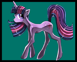 Size: 1000x800 | Tagged: safe, artist:pinkpandaberry, derpibooru import, twilight sparkle, pony, unicorn, female, mare, multicolored mane, purple coat, solo