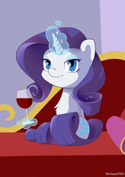 Size: 1825x2576 | Tagged: safe, artist:batonya12561, rarity, pony, unicorn, alcohol, chibi, female, glowing horn, magic, mare, solo, telekinesis, wine