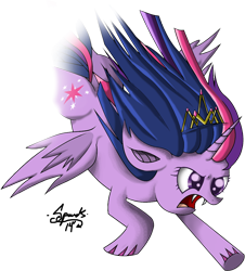 Size: 1114x1232 | Tagged: safe, artist:zsparkonequus, derpibooru import, twilight sparkle, twilight sparkle (alicorn), alicorn, pony, angry, crossover, crown, esper, female, final fantasy vi, flying, mare, new crown, solo, terra branford