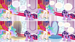 Size: 2564x1444 | Tagged: safe, artist:hakunohamikage, princess celestia, twilight sparkle, twilight sparkle (alicorn), alicorn, pony, ask-princesssparkle, askpinytwilight, magic mirror