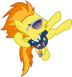 Size: 3000x3224 | Tagged: safe, artist:cloudyglow, derpibooru import, spitfire, pegasus, pony, the washouts (episode), .ai available, clothes, female, glasses, mare, open mouth, simple background, solo, transparent background, vector, whistle