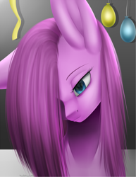 Size: 1557x2015 | Tagged: safe, artist:noodlefreak88, pinkie pie, earth pony, pony, balloon, hair over one eye, pinkamena diane pie, sad, solo, streamers