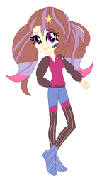 Size: 323x590 | Tagged: safe, artist:cookiechans2, artist:nightcorecat123, oc, oc only, oc:star slugger, equestria girls, bandaid, base used, belt, clothes, commission, equestria girls-ified, eyeshadow, female, makeup, multicolored hair, shirt, shorts, simple background, socks, solo, stockings, thigh highs, white background