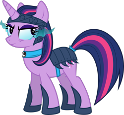 Size: 3228x3000 | Tagged: safe, artist:ruinedomega, derpibooru import, twilight sparkle, alternate hairstyle, alternate universe, armor, corrupted, corrupted twilight sparkle, dark magic, magic, ponyscape, simple background, solo, sombra eyes, standing, transparent background, vector