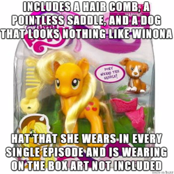 Size: 500x500 | Tagged: safe, applejack, earth pony, pony, brushable, hasbro, image macro, meme, missing accessory, official, slowpoke, toy, you had one job