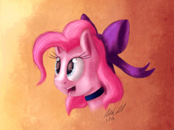 Size: 1033x773 | Tagged: safe, artist:mcmeg29, pinkie pie, earth pony, pony, bow, bust, choker, female, hair bow, happy, mare, open mouth, portrait, saloon pinkie, smiling, solo