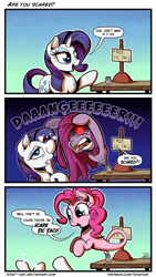 Size: 1349x2386 | Tagged: safe, artist:gray--day, pinkie pie, rarity, earth pony, pony, unicorn, bad pun, comic, pinkamena diane pie, pinkie being pinkie, pinkie physics, pun