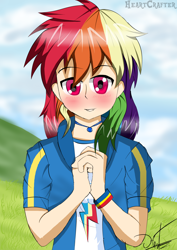 Size: 3508x4961 | Tagged: safe, artist:heart324, derpibooru import, rainbow dash, equestria girls, blushing, female, human coloration, solo