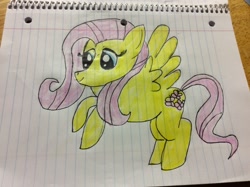 Size: 2592x1936 | Tagged: safe, artist:paperponyart, fluttershy, pegasus, pony, crayon drawing, lined paper, solo, traditional art