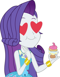 Size: 2460x3183 | Tagged: safe, artist:digimonlover101, rarity, better together, equestria girls, super squad goals, clothes, cupcake, delicious, dessert, dress, female, food, frosting, geode of shielding, heart, heart eyes, simple background, solo, transparent background, vector, wingding eyes