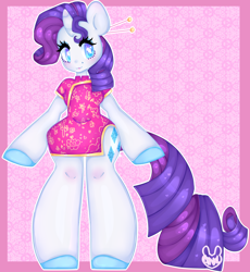 Size: 2688x2923 | Tagged: safe, artist:bunxl, rarity, anthro, unguligrade anthro, arm hooves, cheongsam, clothes, solo