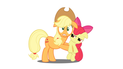 Size: 2844x1600 | Tagged: safe, artist:spellboundcanvas, apple bloom, applejack, earth pony, pony, scared, simple background, white background