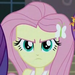 Size: 328x328 | Tagged: safe, screencap, fluttershy, equestria girls, angry, cropped