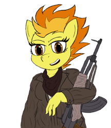 Size: 1125x1301 | Tagged: safe, artist:insecureflaky, derpibooru import, spitfire, anthro, ace combat, ace combat zero, female, gun, rifle, simple background, solo, solo wing pixy, transparent background, weapon