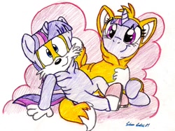 Size: 984x736 | Tagged: safe, artist:silversimba01, derpibooru import, twilight sparkle, clothes, cosplay, costume, crossover, cute, miles "tails" prower, sonic team, sonic the hedgehog (series), traditional art, twiabetes