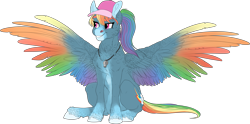 Size: 3961x1965 | Tagged: safe, artist:loladotz, derpibooru import, rainbow dash, pegasus, pony, alternate design, backwards cutie mark, cap, colored wings, hat, multicolored wings, rainbow wings, solo, whistle, wings