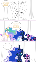 Size: 1280x2168 | Tagged: safe, artist:hakunohamikage, princess celestia, princess luna, twilight sparkle, twilight sparkle (alicorn), alicorn, pony, ask, ask-princesssparkle, door, tumblr