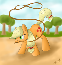 Size: 900x950 | Tagged: safe, artist:wolfypon, applejack, earth pony, pony, lasso, mouth hold, solo