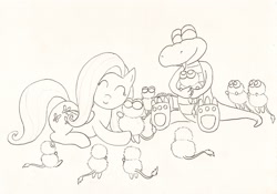 Size: 2194x1532 | Tagged: safe, artist:souleatersaku90, fluttershy, pegasus, pony, croc, crossover, gobbos, traditional art, wip