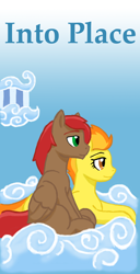 Size: 952x1863 | Tagged: safe, artist:geomancing, derpibooru import, spitfire, oc, oc:maple leaf, pony, cloud, fanfic, fanfic art, fanfic cover