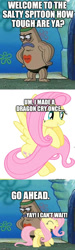 Size: 391x1296 | Tagged: safe, fluttershy, pegasus, pony, crossover, image macro, irony, meme, no weenies allowed, spongebob squarepants