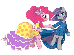 Size: 1328x992 | Tagged: safe, artist:0biter, maud pie, pinkie pie, pony, bipedal, clothes, cute, dancing, dress, gala dress, simple background, sisters, white background