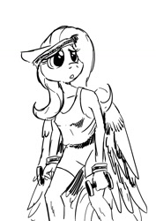 Size: 826x1169 | Tagged: safe, artist:darkhestur, fluttershy, anthro, pegasus, clothes, exercise, monochrome, sketch, solo, tired, weights