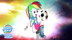 Size: 1920x1080 | Tagged: safe, artist:jackardy, derpibooru import, edit, rainbow dash, equestria girls, best human, clothes, compression shorts, emblem, feminism, football, glow, logo, logo edit, shirt, skirt, solo, sweatshirt, t-shirt, vector, wallpaper