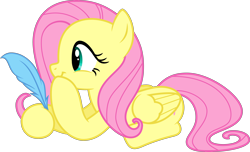 Size: 4200x2550 | Tagged: safe, artist:cencerberon, idw, fluttershy, pegasus, pony, spoiler:comic16, .svg available, female, idw showified, mare, prone, quill, show accurate, simple background, smirk, solo, transparent background, vector