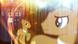 Size: 1024x576 | Tagged: safe, artist:doctorwhoovesart, artist:swaginsk, artist:theevilflashanimator, derpibooru import, edit, doctor whooves, pony, double, lens flare, male, sonic screwdriver, stallion, tardis, vector, wallpaper, wallpaper edit