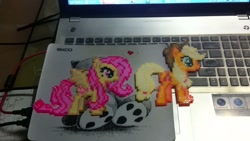 Size: 1280x720 | Tagged: safe, artist:2ju, applejack, fluttershy, earth pony, pony, flutterbat, food chain, hunting, perler beads