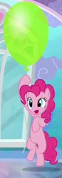 Size: 352x1017 | Tagged: safe, screencap, pinkie pie, earth pony, pony, the crystalling, balloon, cartoon physics, solo