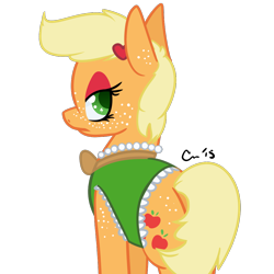 Size: 1000x1000 | Tagged: safe, artist:rivalcat, applejack, earth pony, pony, alternate hairstyle, clothes, eyeshadow, freckles, solo, we don't normally wear clothes