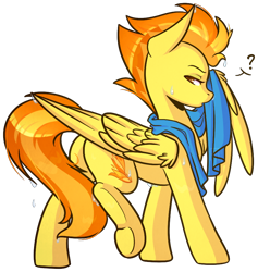 Size: 838x884 | Tagged: safe, artist:ak4neh, derpibooru import, spitfire, pegasus, pony, cute, cutefire, female, mare, plot, profile, question mark, simple background, solo, towel, transparent background, wet, wing hold