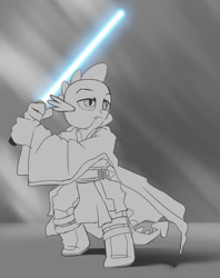 Size: 791x1000 | Tagged: safe, artist:mew, spike, dragon, anakin skywalker, crossover, lightsaber, solo, star wars