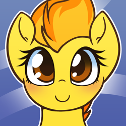 Size: 1000x1000 | Tagged: safe, artist:puetsua, derpibooru import, spitfire, pegasus, pony, abstract background, avatar, bust, cutefire, female, looking at you, mare, portrait, smiling, solo