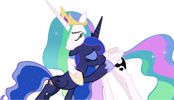 Size: 6441x3715 | Tagged: safe, artist:ironm17, princess celestia, princess luna, alicorn, pony, a royal problem, absurd resolution, eyes closed, hug, royal sisters, simple background, smiling, transparent background, vector