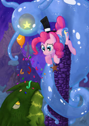 Size: 1241x1754 | Tagged: safe, artist:obcor, pinkie pie, earth pony, pony, hat, slime, top hat, tower, wat