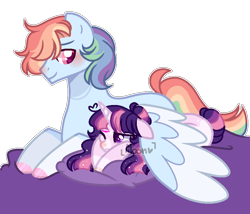 Size: 948x813 | Tagged: safe, artist:moon-rose-rosie, derpibooru import, rainbow blitz, rainbow dash, twilight sparkle, twilight sparkle (alicorn), alicorn, pegasus, pony, base used, colored hooves, female, floppy ears, half r63 shipping, hug, male, prone, rule 63, shipping, simple background, size difference, straight, transparent background, twiblitz, twidash, watermark, wing blanket, winghug