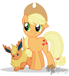 Size: 1030x1145 | Tagged: dead source, safe, artist:zombies-pudding, applejack, earth pony, pony, flareon, pokémon, solo