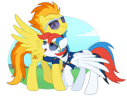 Size: 2323x1764 | Tagged: safe, artist:raspberrystudios, derpibooru import, spitfire, oc, oc:retro, oc:retro city, pony, canon x oc, commission, drill sergeant, pegasus oc, sunglasses