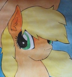 Size: 839x891 | Tagged: safe, artist:cupcakethemasked, applejack, earth pony, pony, bust, looking at you, portrait, solo, traditional art