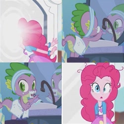 Size: 621x622 | Tagged: safe, screencap, pinkie pie, spike, equestria girls, rainbow rocks, the crystalling, exploitable meme, meme, pinkie sticks her face into the portal meme, portal