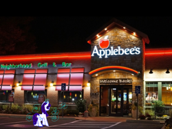 Size: 1024x768 | Tagged: safe, artist:chromas-detersination, edit, rarity, unicorn, applebee's, fight, irl, photo, ponies in real life, rarity fighting a giant applebee's, request