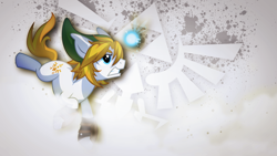 Size: 1920x1080 | Tagged: safe, artist:justaninnocentpony, artist:wicklesmack, derpibooru import, crossover, link, navi, ponified, the legend of zelda, triforce, wallpaper