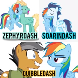 Size: 1080x1080 | Tagged: safe, derpibooru import, quibble pants, rainbow dash, soarin', zephyr breeze, earth pony, pegasus, pony, female, male, mare, quibbledash, shipping, simple background, soarindash, stallion, straight, white background, zephdash