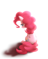 Size: 1858x2266 | Tagged: safe, artist:saber-panda, pinkie pie, earth pony, pony, female, rear view, sad, simple background, sitting, solo, white background