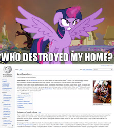 Size: 1280x1440 | Tagged: safe, derpibooru import, twilight sparkle, twilight sparkle (alicorn), alicorn, pony, exploitable meme, female, mare, meme, they might be giants, who destroyed twilight's home, wikipedia