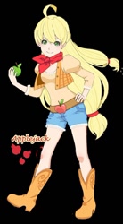 Size: 500x907 | Tagged: safe, artist:zune-chan, applejack, human, apple, humanized, solo